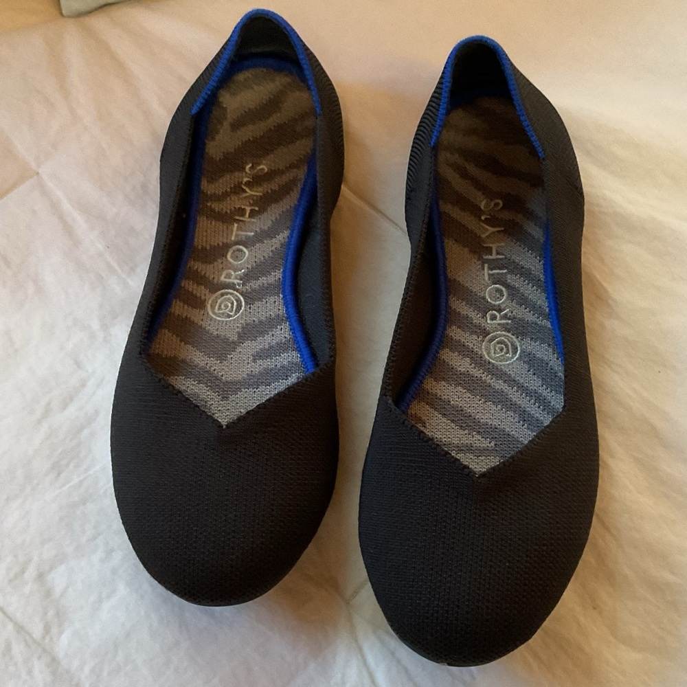 Rothy's The Flat Black Solid Knit Textile Round Toe Ballet Flats Women’s US 8.5 - Picture 1 of 5